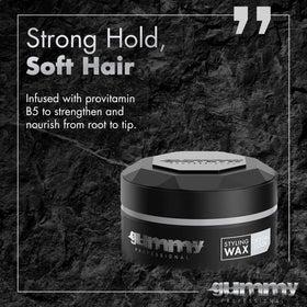 Gummy Hair Styling Wax 150ml on a styling table with tools