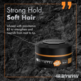 Gummy hair styling wax application on hair
