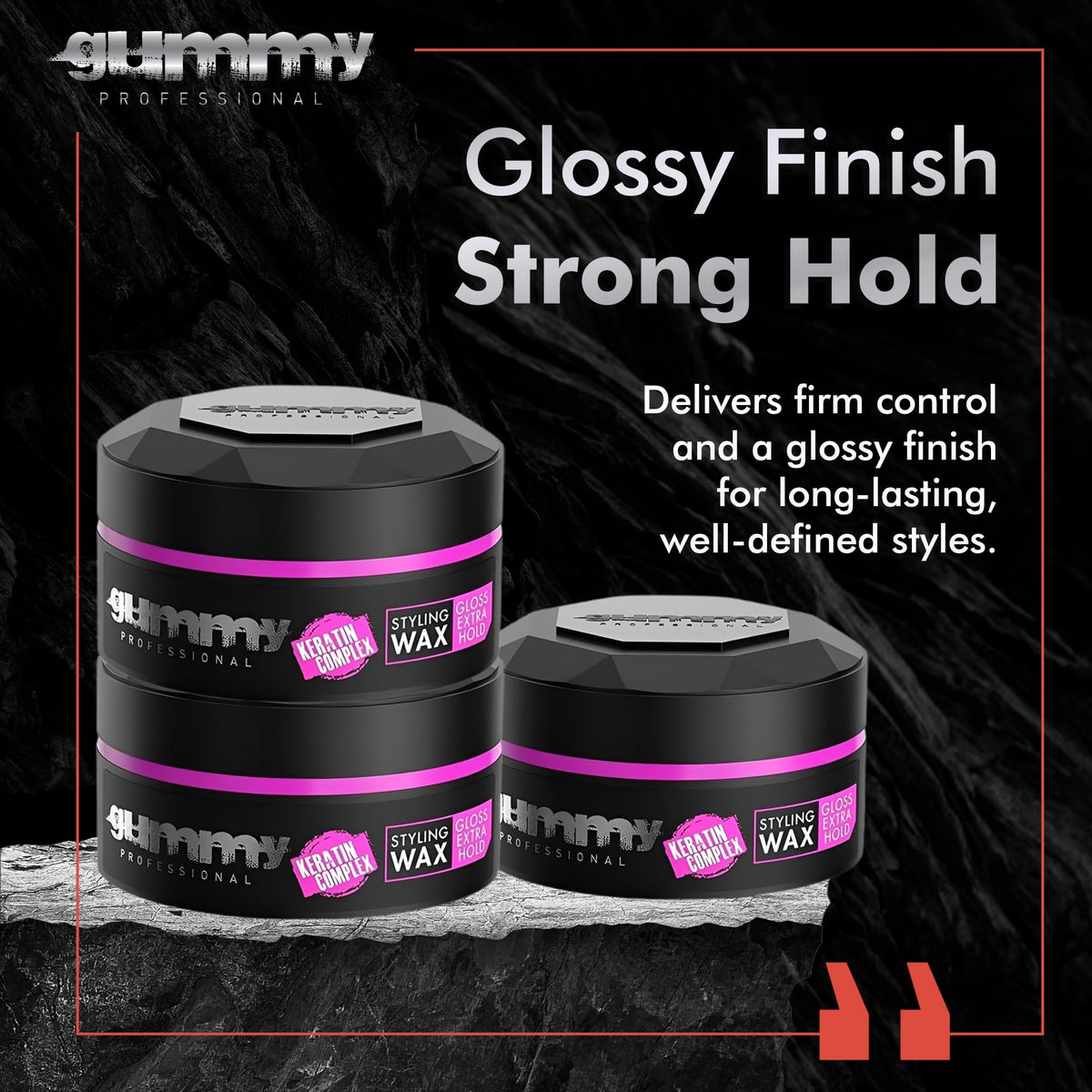 Gummy Hair Wax jar showing glossy finish