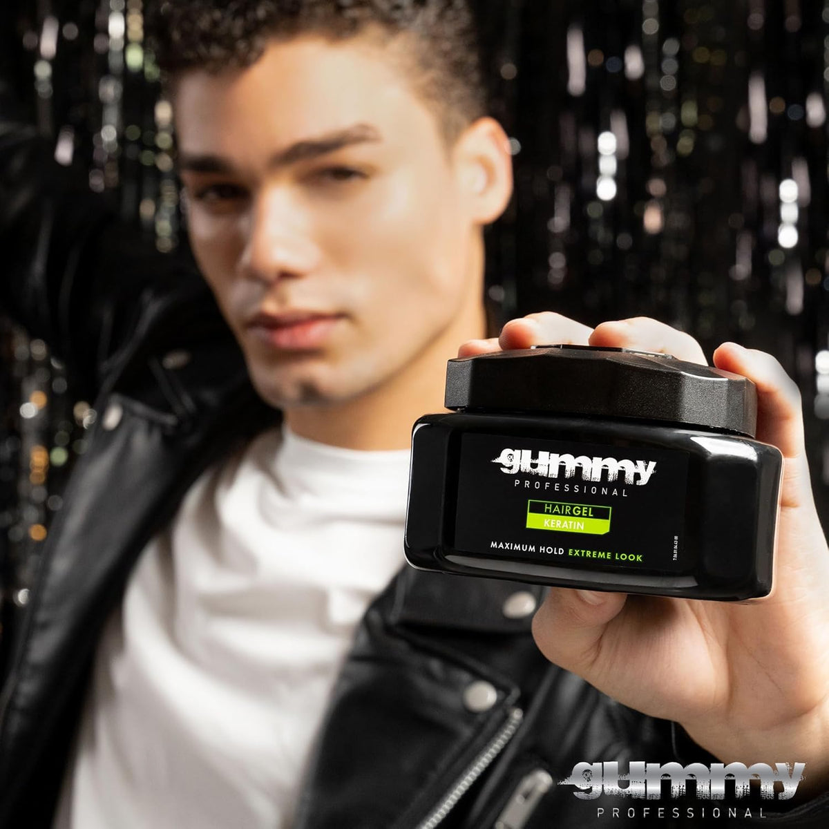 Gummy Keratin Hair Gel 500 ml in use on styled hair