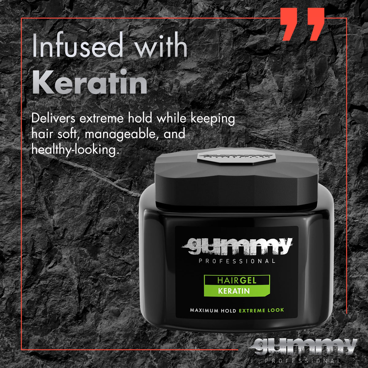 Gummy Professional Hair Gel showcasing glossy finish on hair