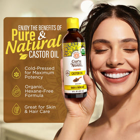GuruNanda Castor Oil Organic 8 Fl oz bottle side view