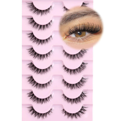 GVEFETIEE Cat Eye Lashes 13MM short clear band front view