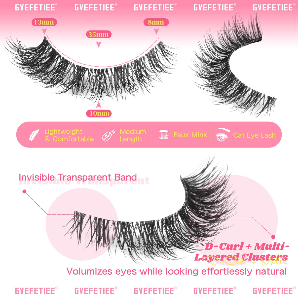 GVEFETIEE Cat Eye Lashes 8 pairs pack with natural look