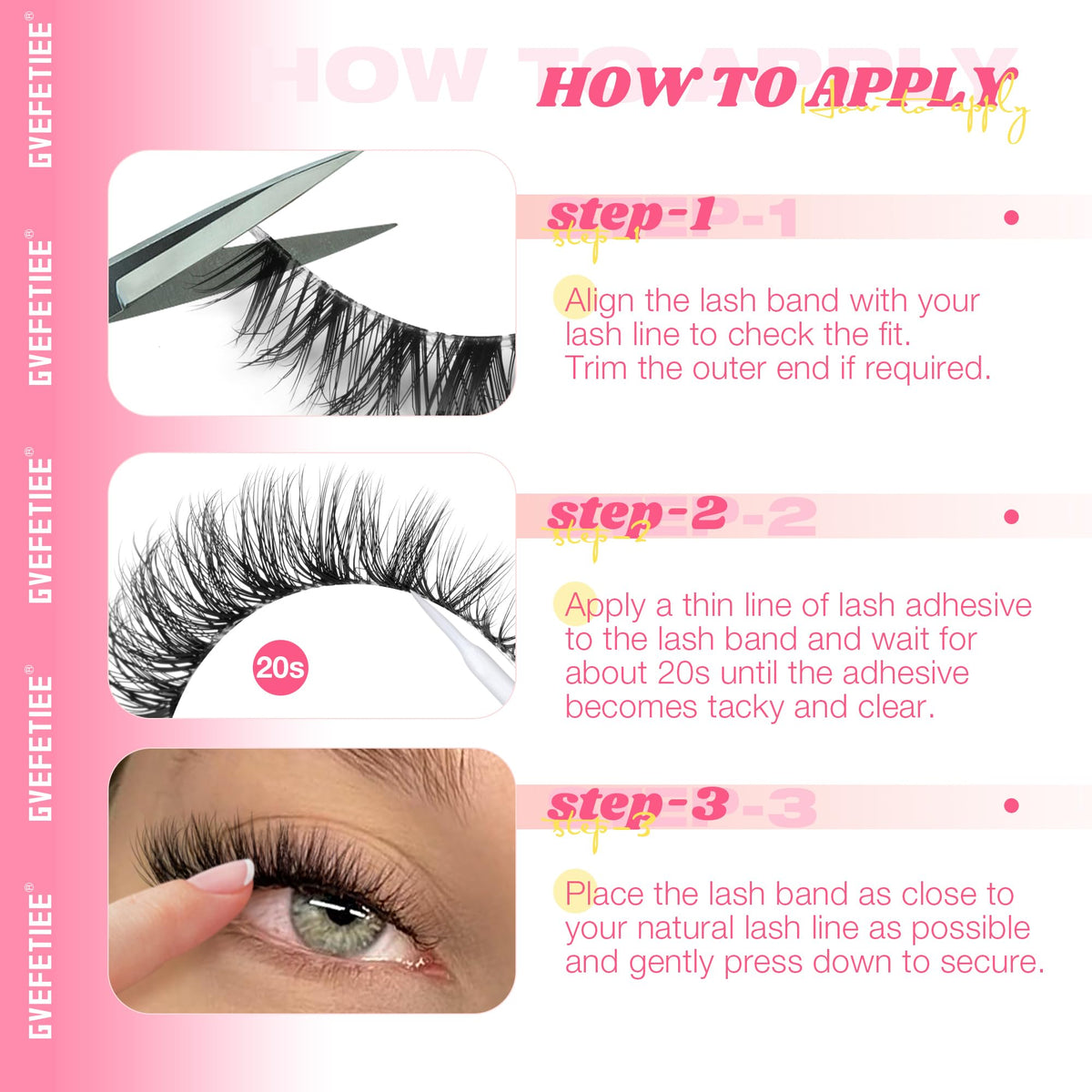 GVEFETIEE Cat Eye Lashes displayed on a makeup table