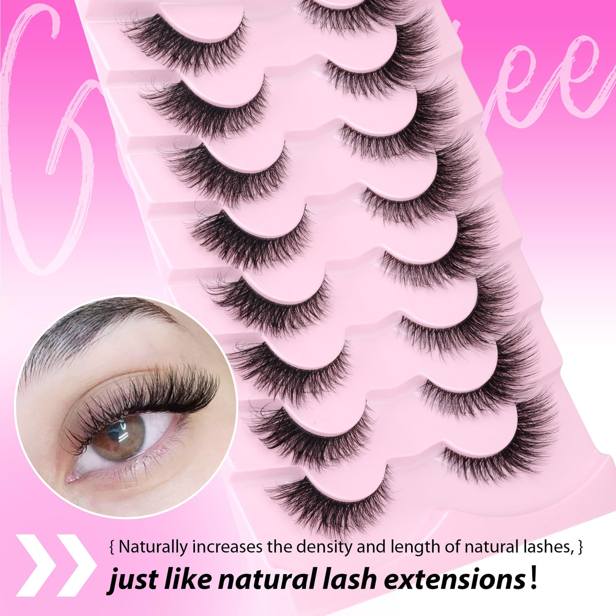 GVEFETIEE Fox Eye Lashes close-up of wispy design
