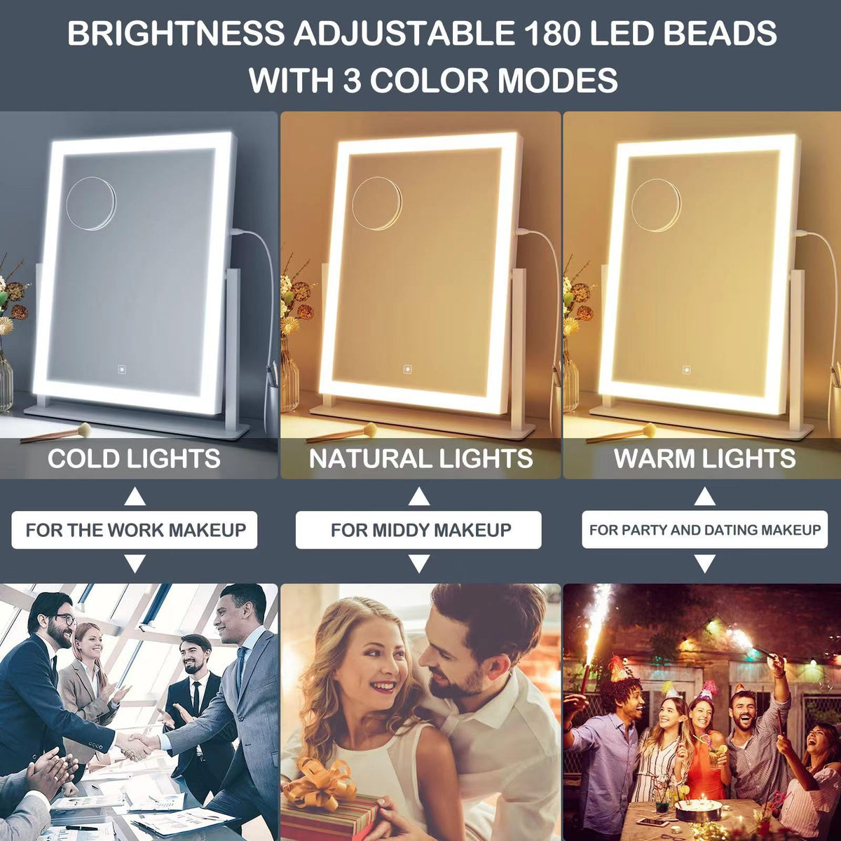 Gvnkvn 15.2" lighted makeup mirror side view showing touch control