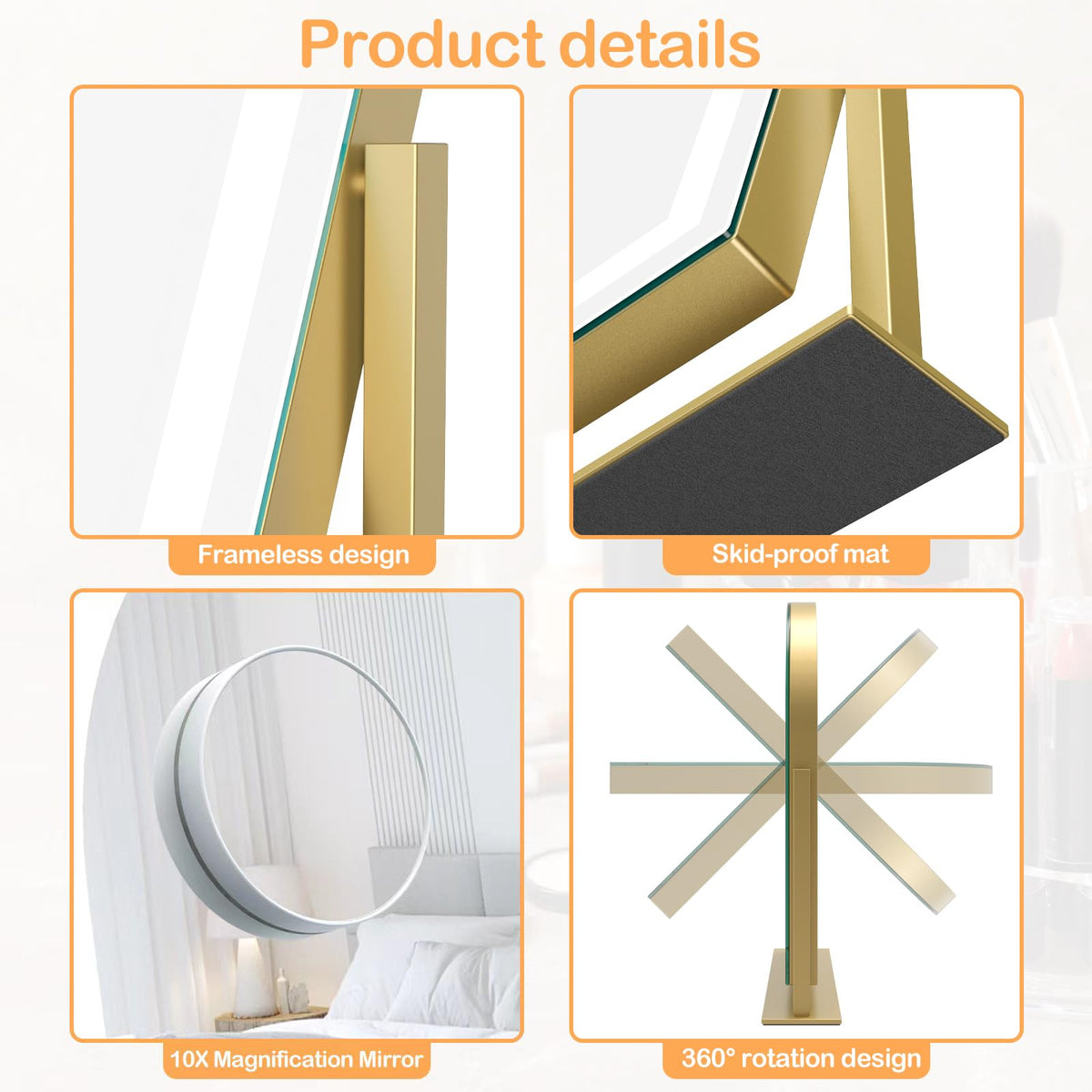 Gvnkvn LED Makeup Mirror with three light modes