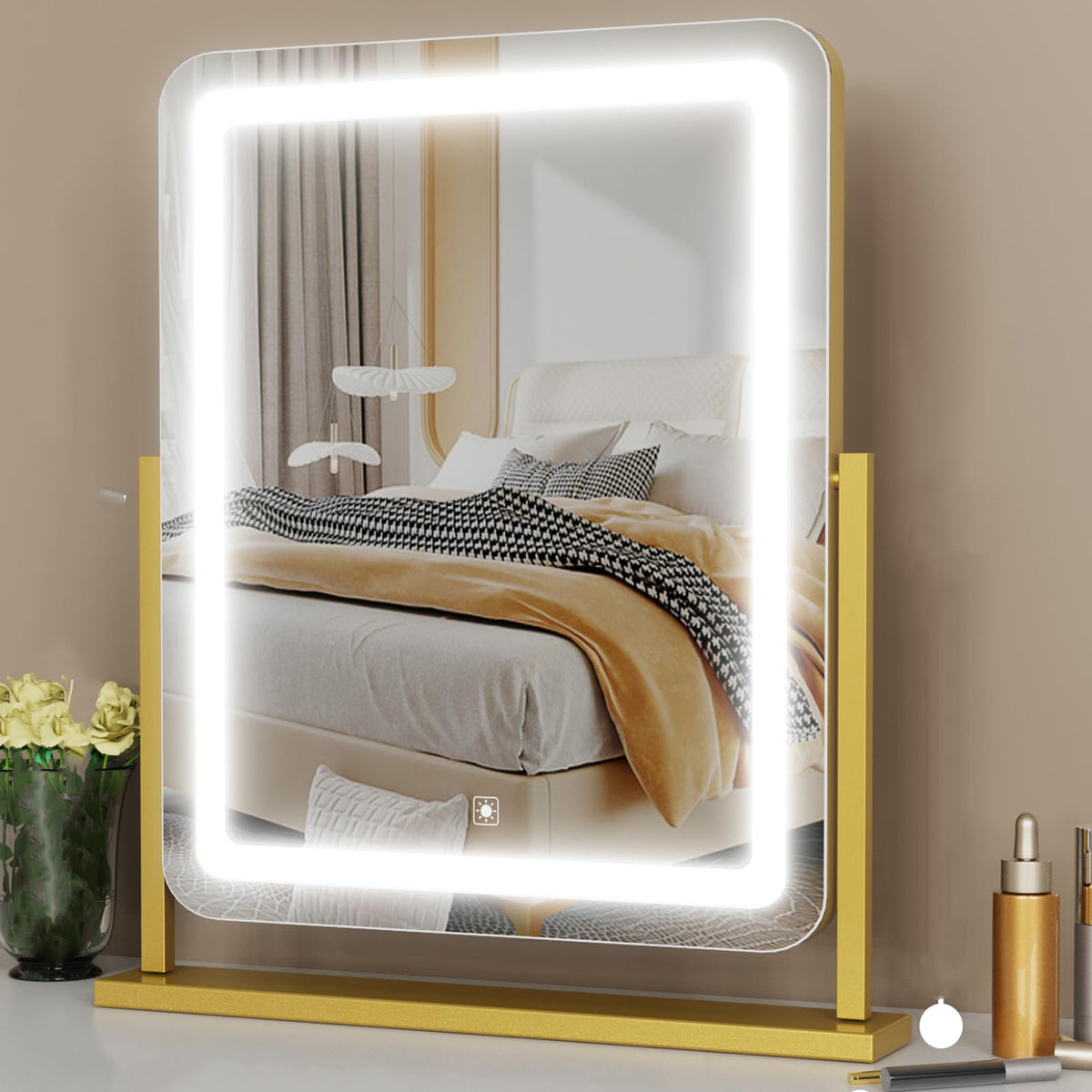 Gvnkvn Lighted Makeup Mirror front view with bright lights