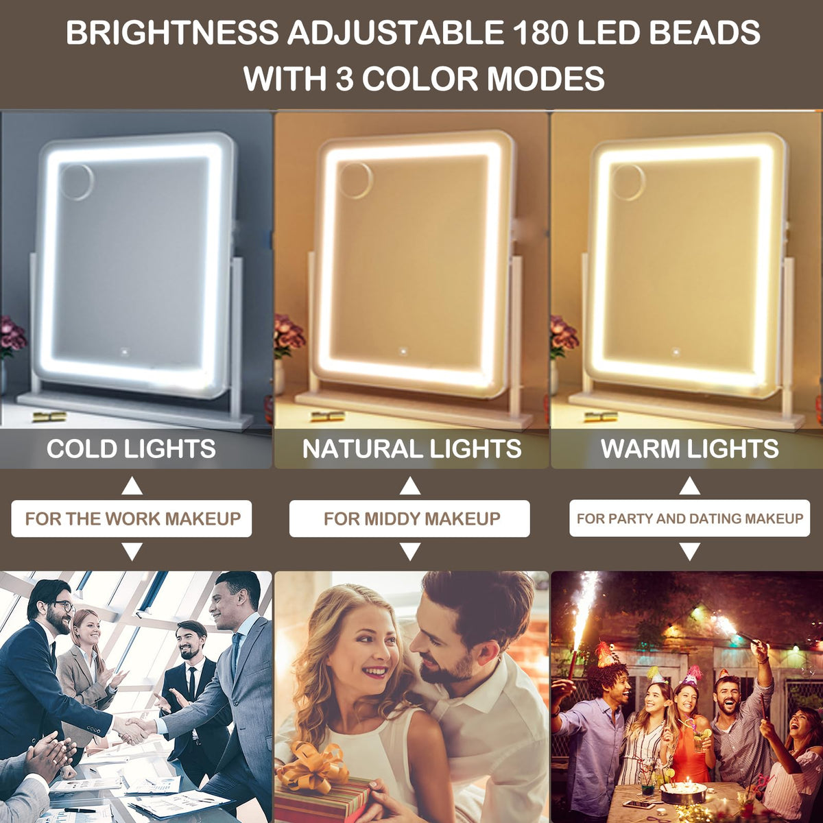 Gvnkvn Lighted Makeup Mirror showing 360° rotation feature