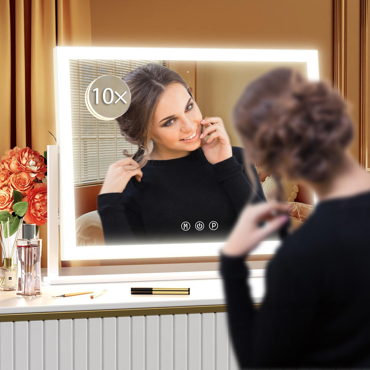 Gvnkvn Lighted Makeup Mirror showing cold light setting