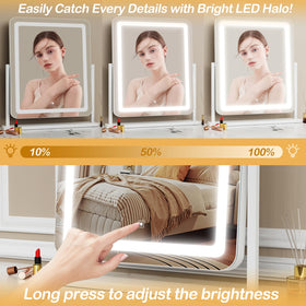 Gvnkvn Lighted Makeup Mirror showing three colour lighting modes