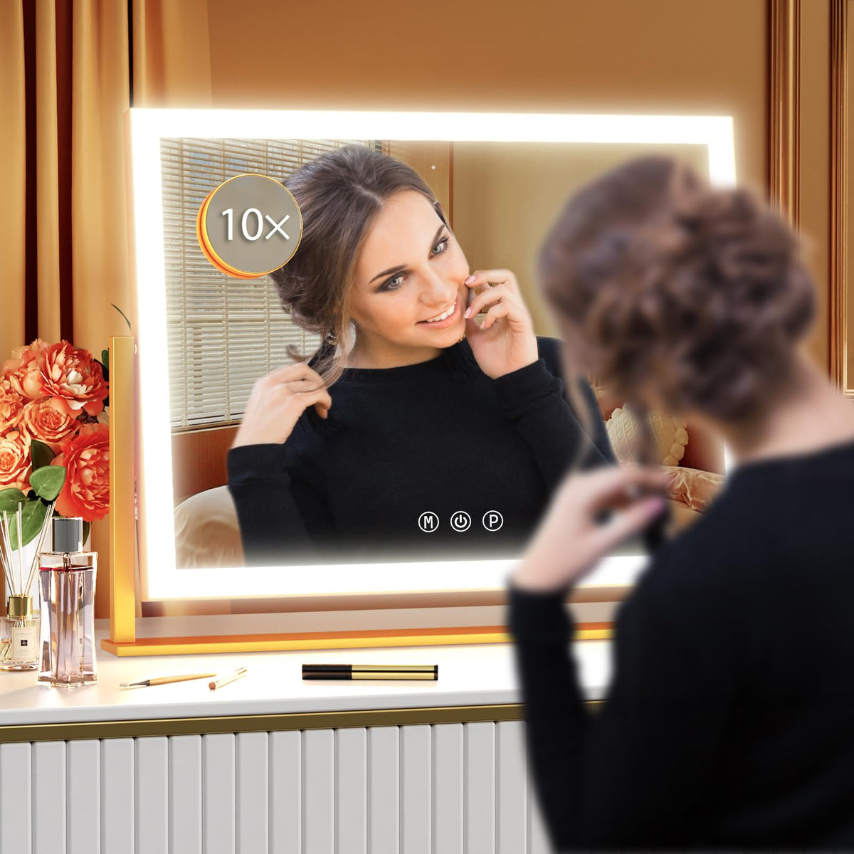Gvnkvn Lighted Makeup Mirror side view showing 360° rotation
