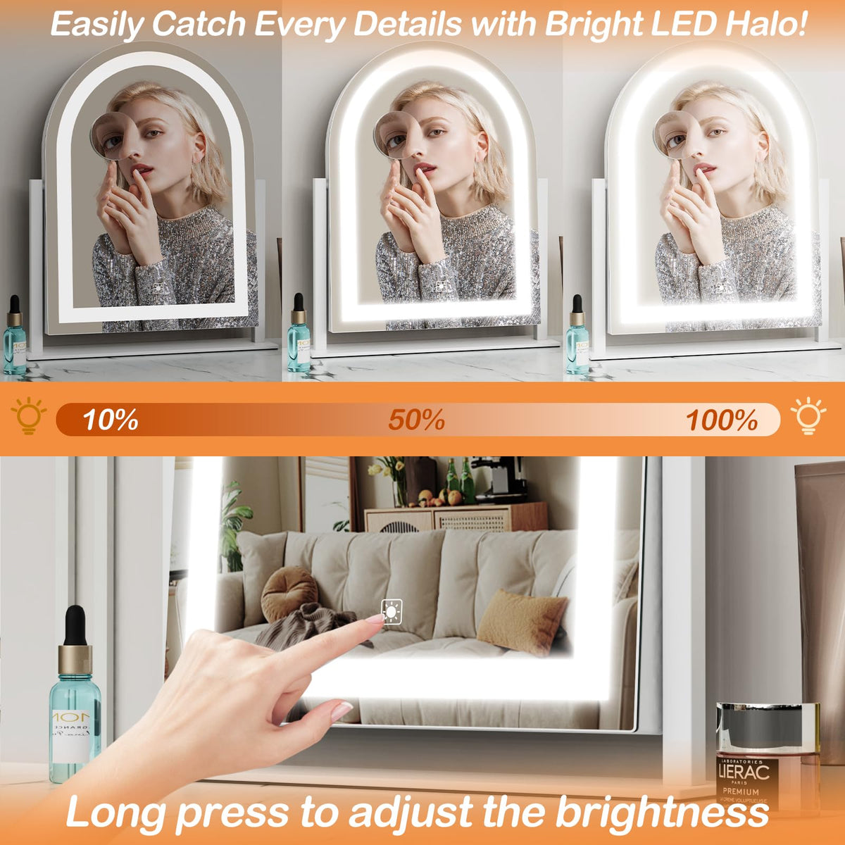Gvnkvn Makeup Mirror with adjustable brightness