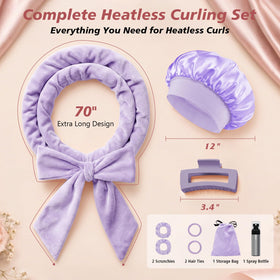 Gwabee heatless curlers laid out with sleep bonnet and hair ties