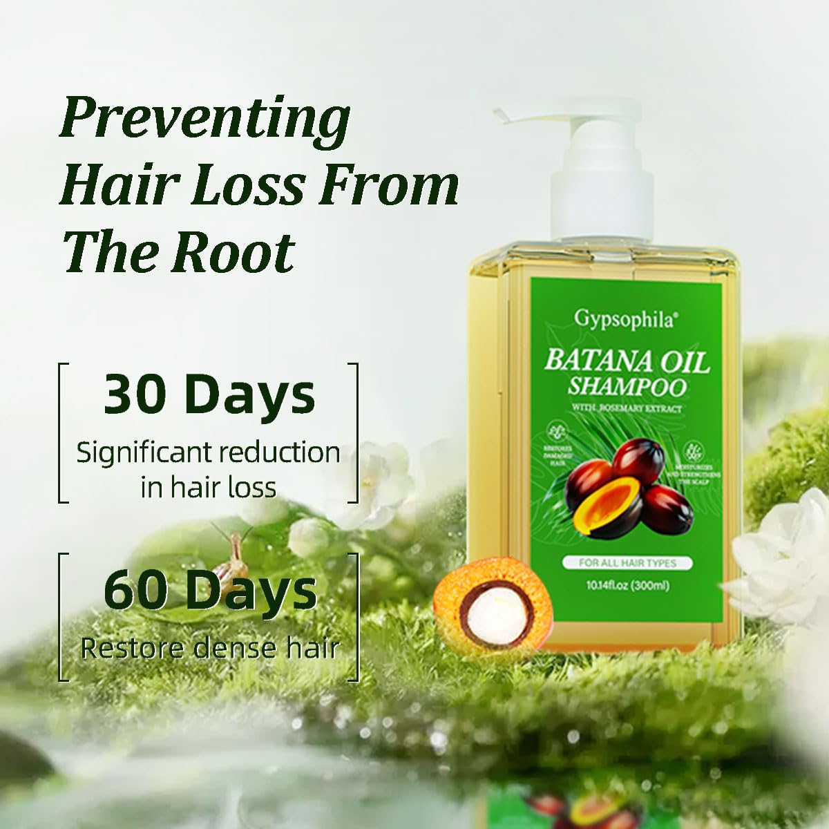 Gypsophila Batana Oil Shampoo bottle with rosemary extract