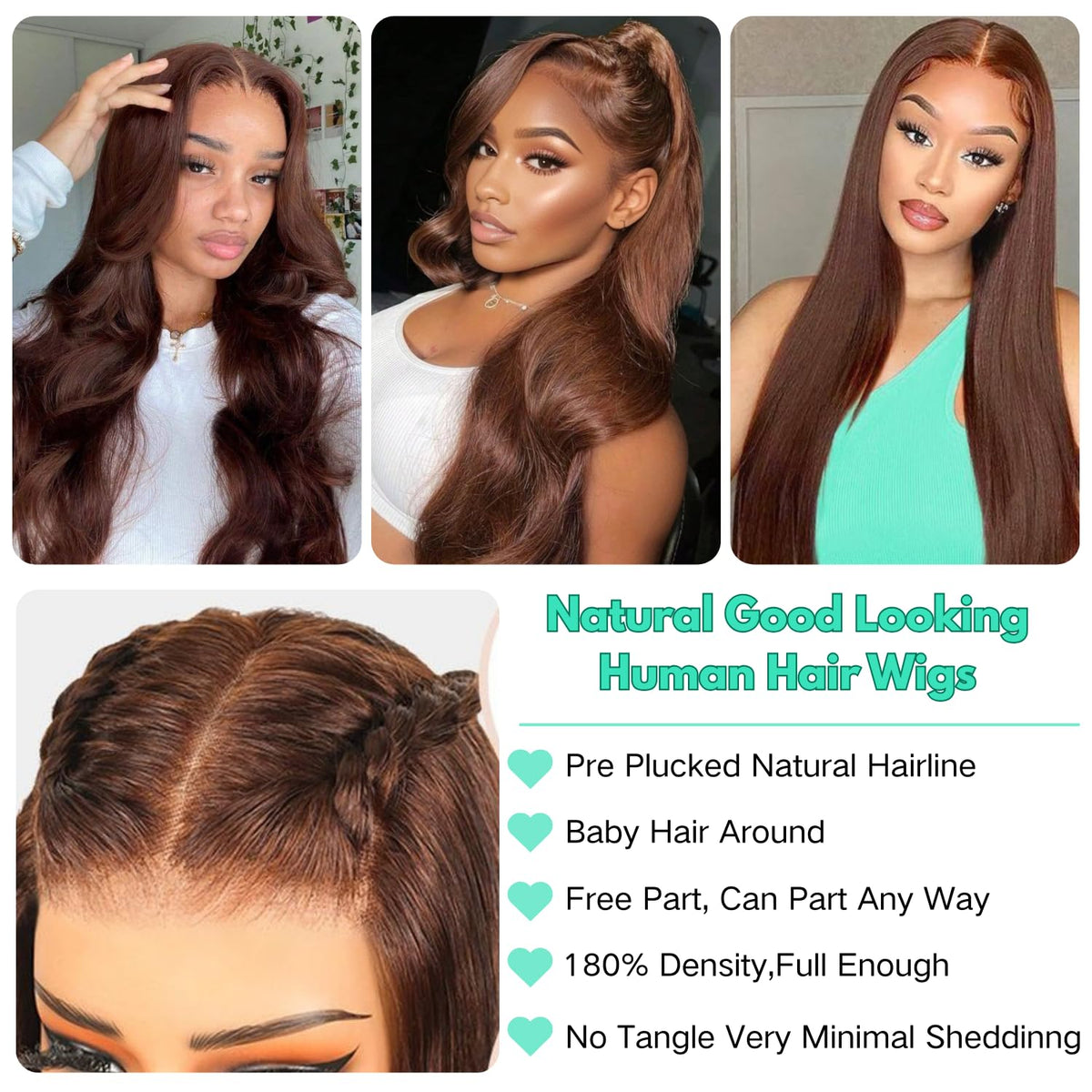 GZX 13x6 Chocolate Brown Straight Lace Front Wig back view