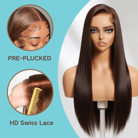 GZX 13x6 Chocolate Brown Straight Lace Front Wig close-up of lace