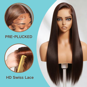 GZX 13x6 Chocolate Brown Straight Lace Front Wig close-up of lace