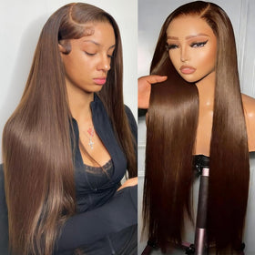 GZX 13x6 Chocolate Brown Straight Lace Front Wig front view