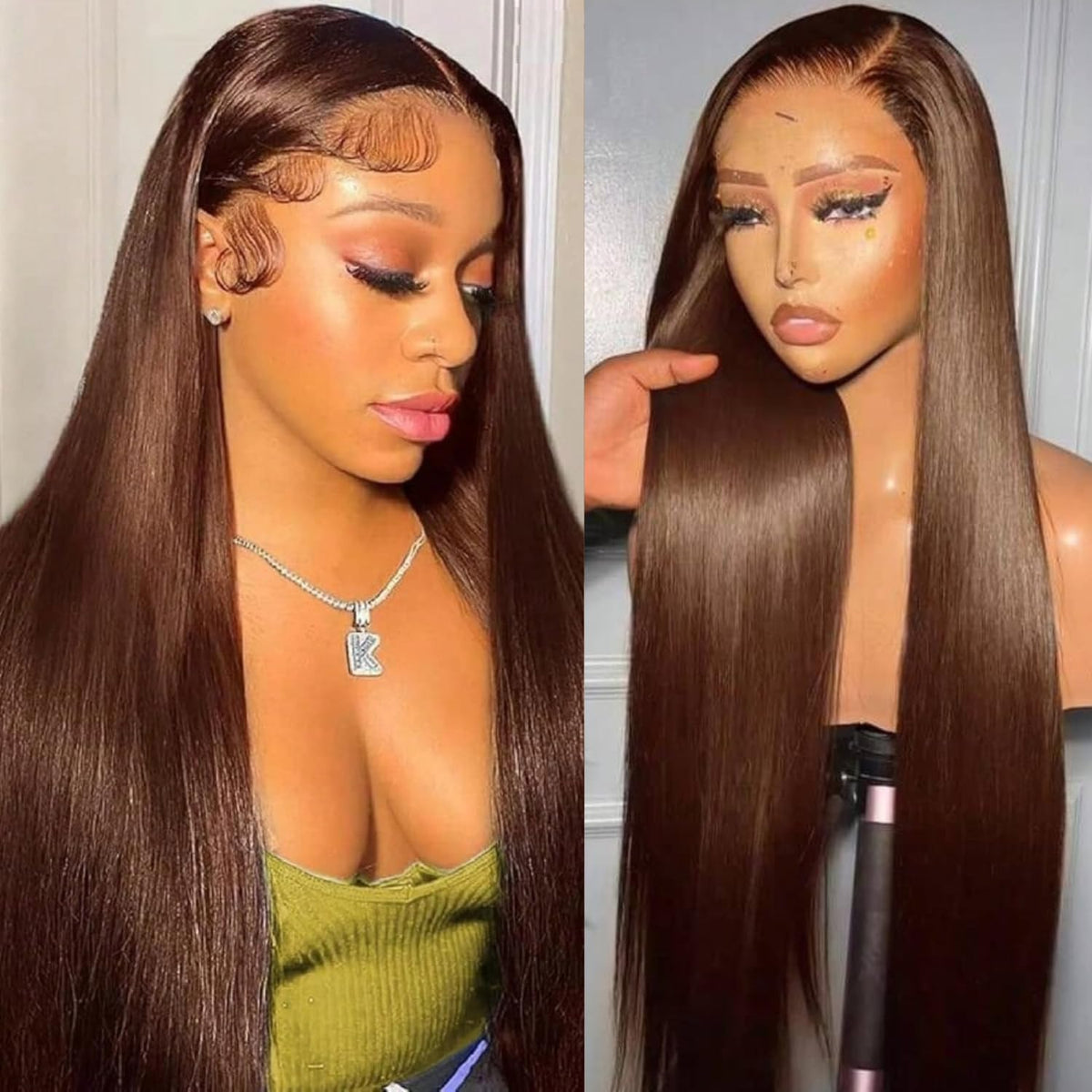 GZX 13x6 Chocolate Brown Straight Lace Front Wig front view