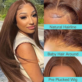 GZX 13x6 Chocolate Brown Straight Lace Front Wig side view