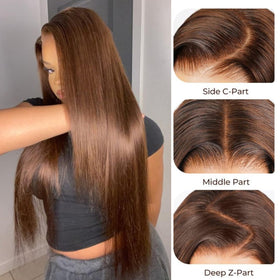 GZX 13x6 Chocolate Brown Straight Lace Front Wig with adjustable straps