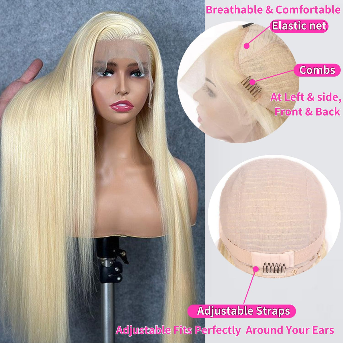 GZX 32 Inch Blonde 613 HD Lace Front Wig styled for a party