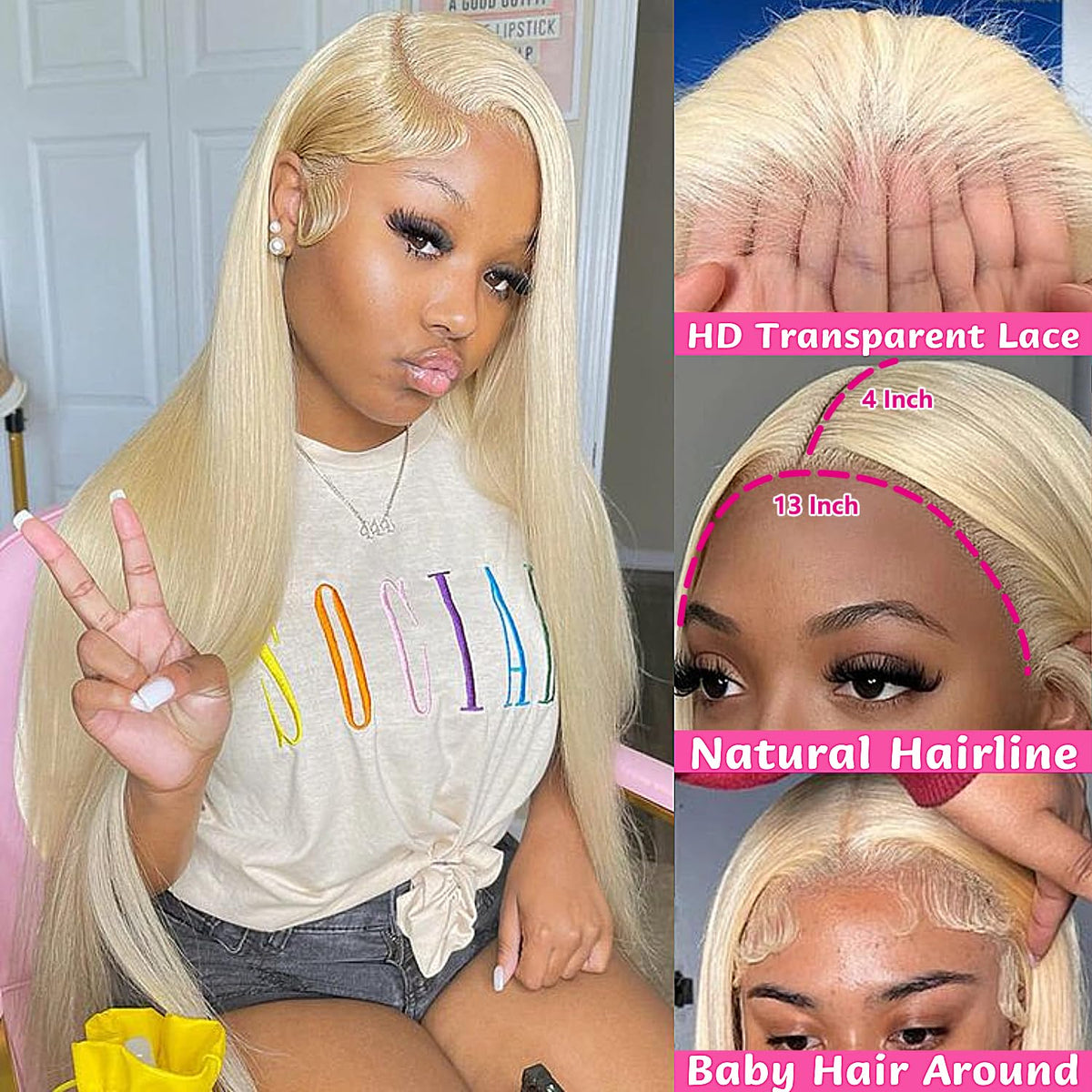 GZX 613 Blonde HD Lace Front Wig with adjustable straps