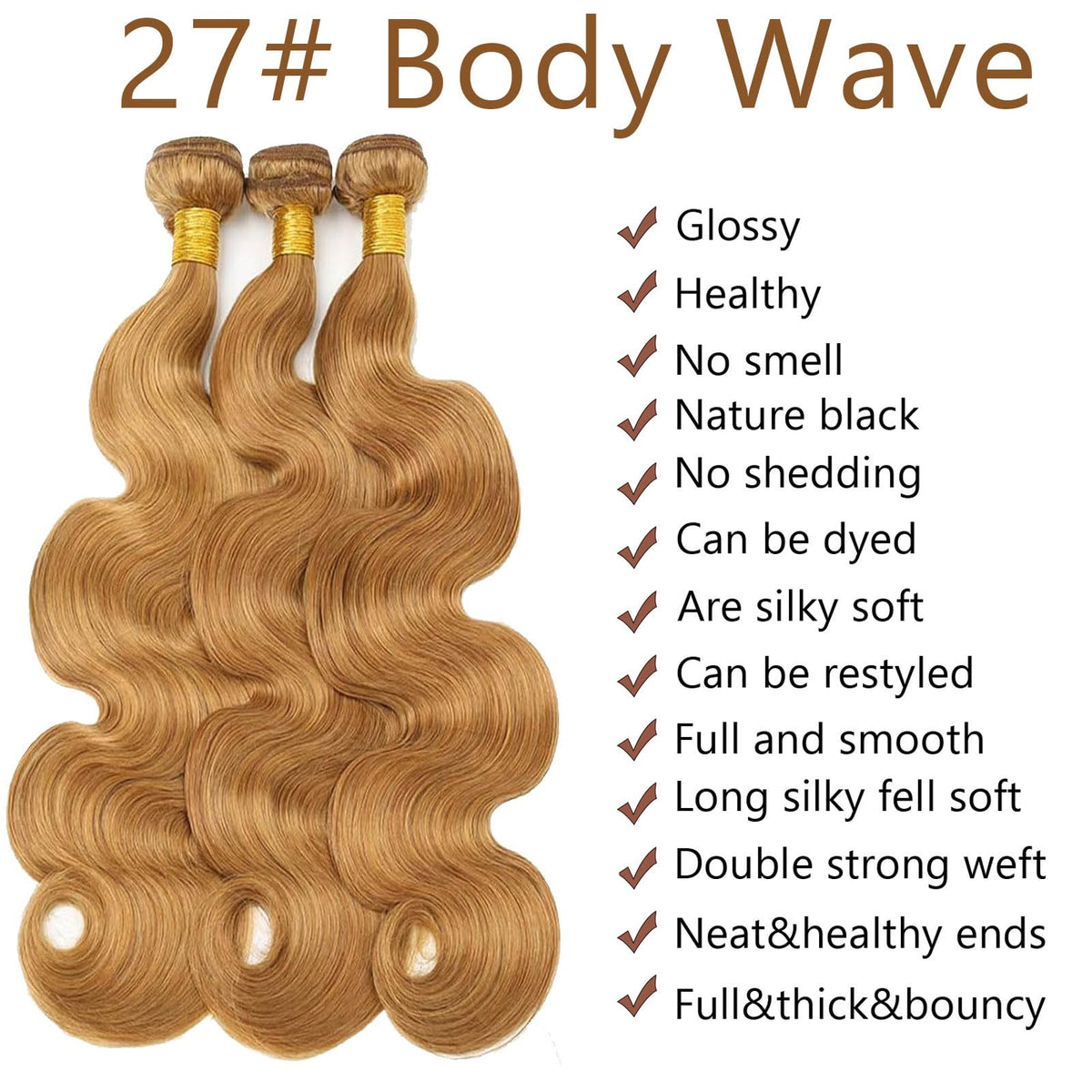 Habiliana Body Wave Human Hair Bundles 16 Inch Brown 27 close-up