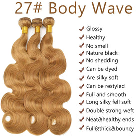 Habiliana Body Wave Human Hair Bundles 16 Inch Brown 27 close-up