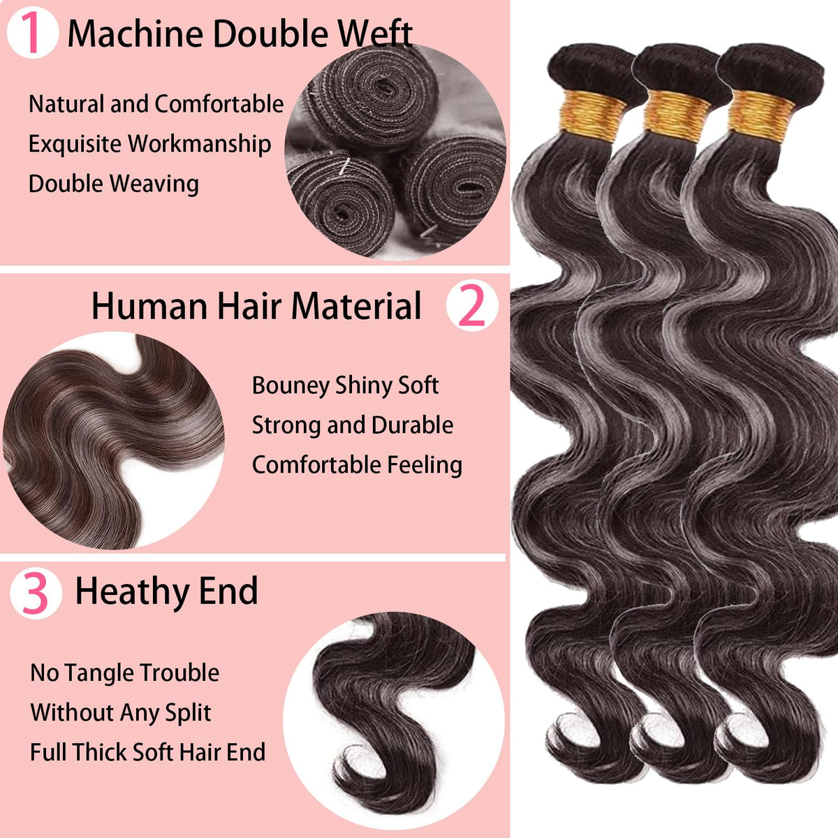 Habiliana Grey Body Wave Hair Bundle close-up