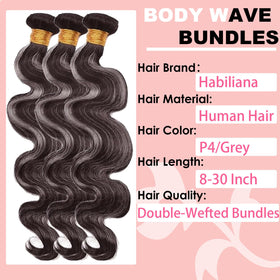 Habiliana Grey Body Wave Hair Bundle side view