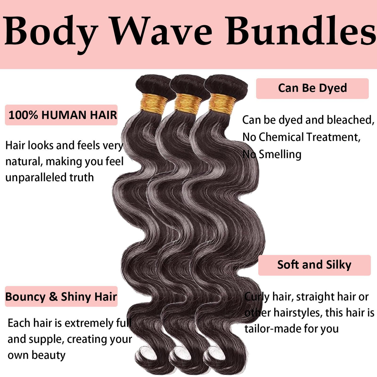 Habiliana Grey Body Wave Hair Bundle styled