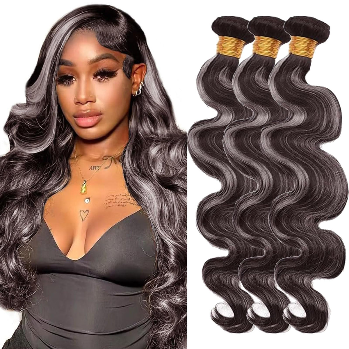Habiliana Grey Body Wave Human Hair Bundle front view