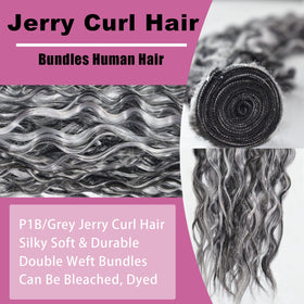 Habiliana Human Hair Bundles 24 Inch Jerry Curly Wave P1B/Grey close-up