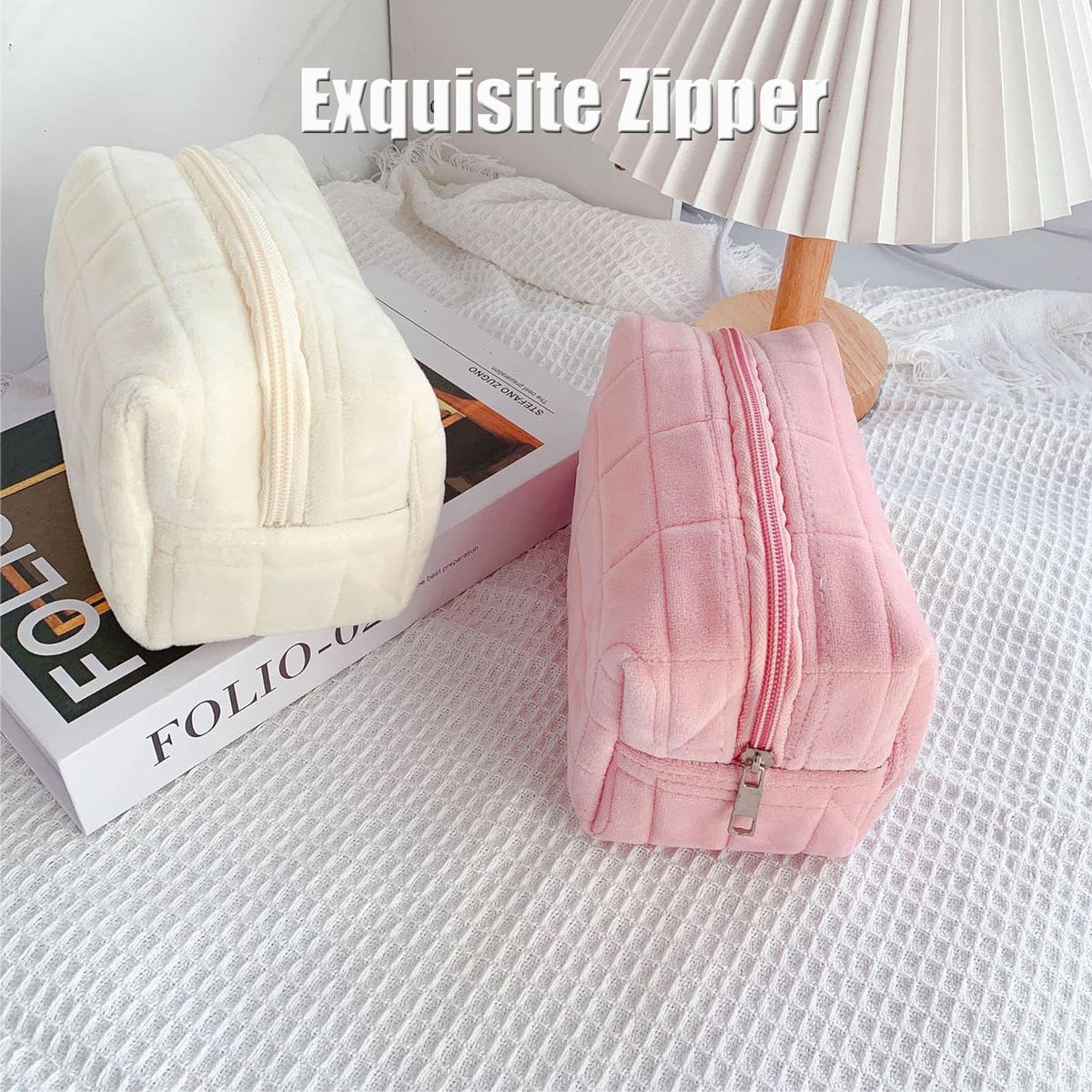 HABUAETY makeup bag open with cosmetics inside
