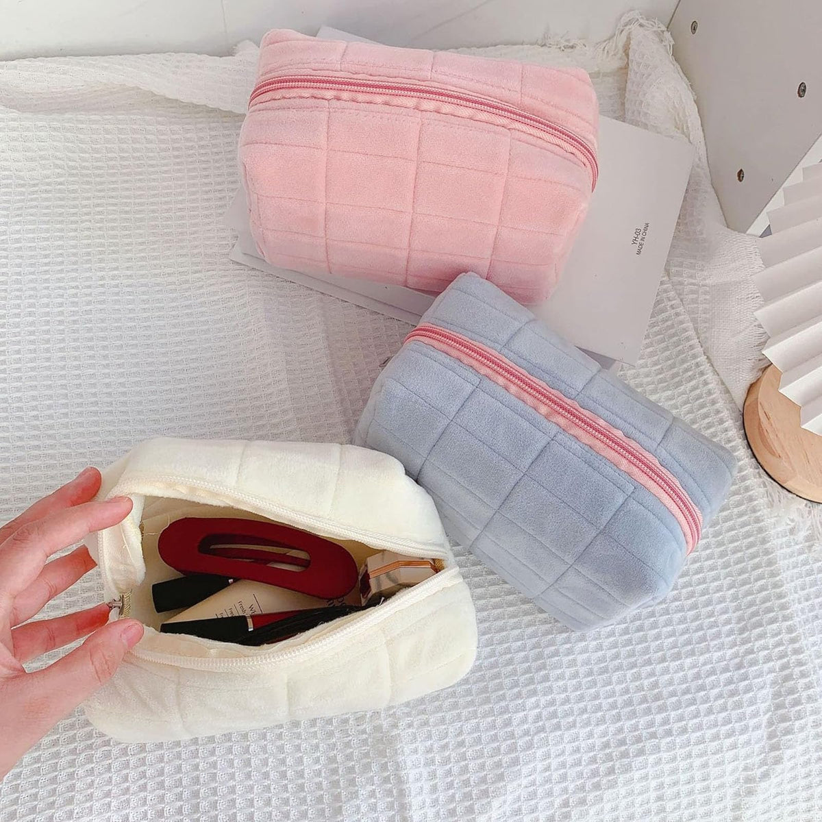 HABUAETY Y2K makeup pouch displayed on a vanity