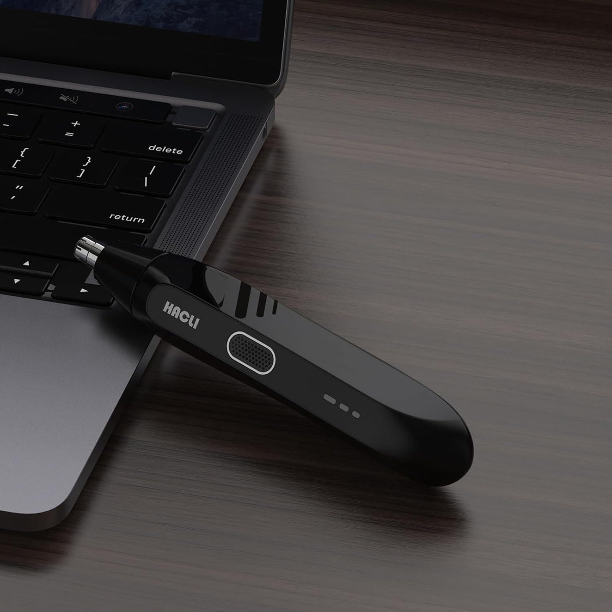 HACLI Nose Hair Trimmer in a travel bag for portability