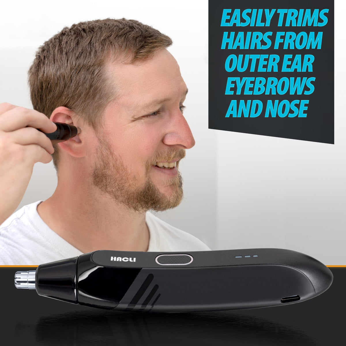 HACLI Nose Hair Trimmer with additional accessories and packaging