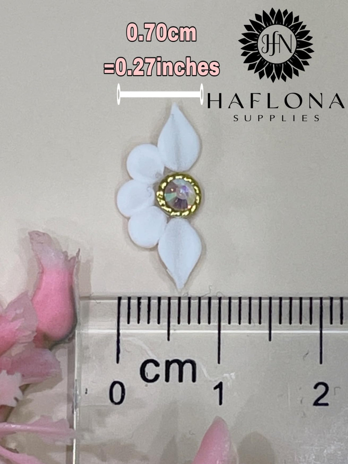 HaFLoNa 3D Flower Nail Art Charms applied on nails