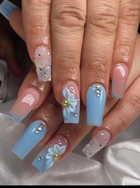 HaFLoNa 3D Poinsettia Flower Nail Charms showing application method