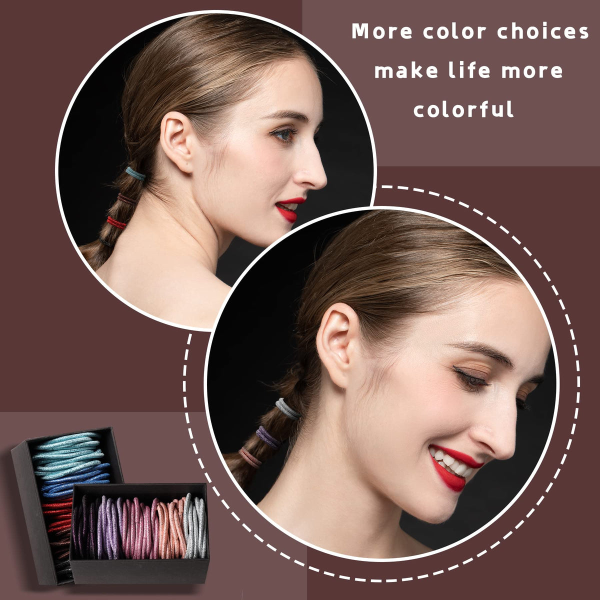 Hageolan hair ties displayed in a variety of colours