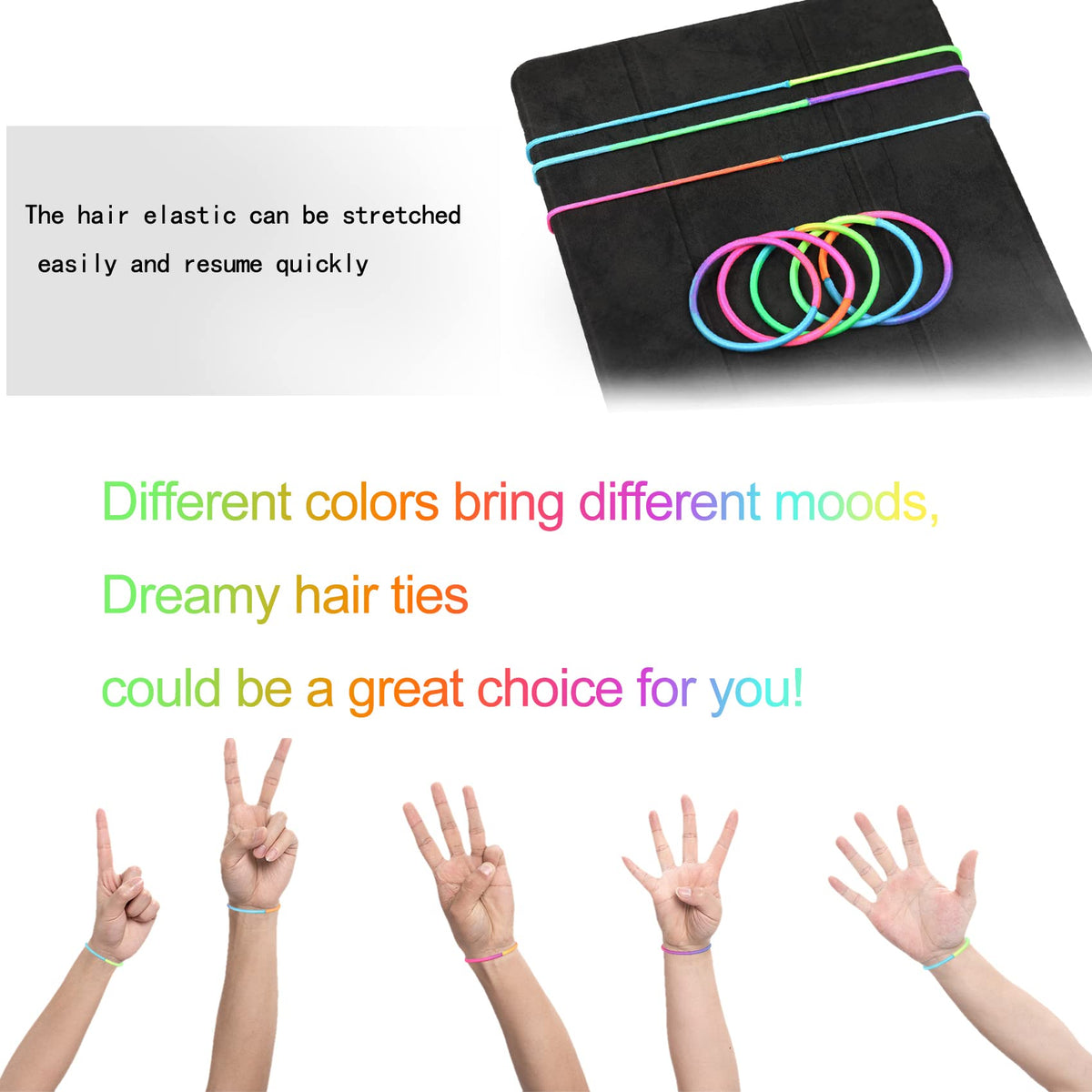 Hageolan hair ties displayed in a vibrant assortment