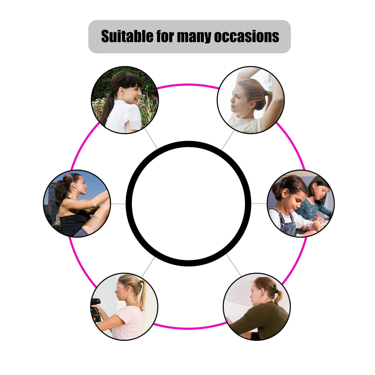 Hageolan hair ties in black, blonde, brown, grey, and khaki