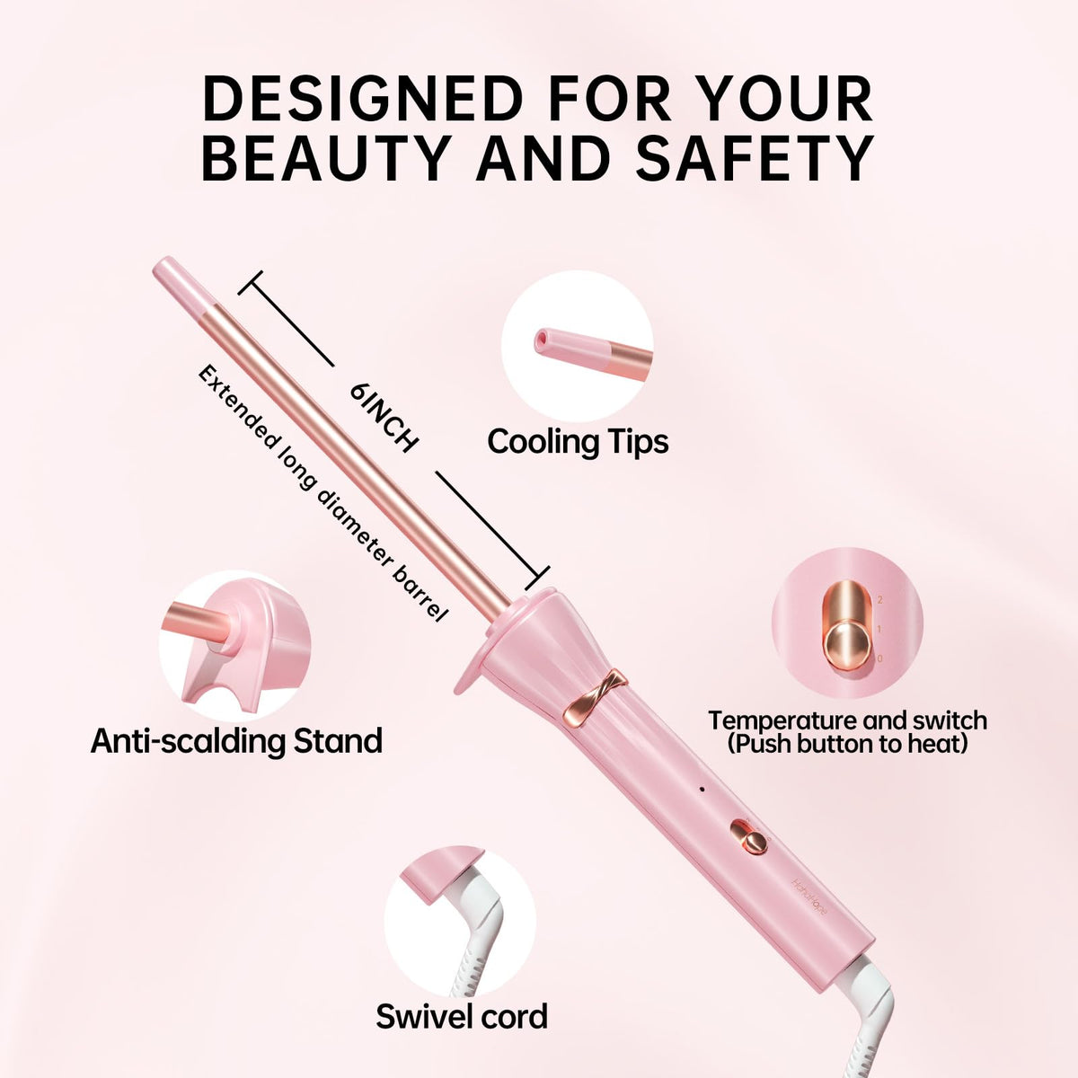 hahahope curling wand demonstrating tight spiral curls