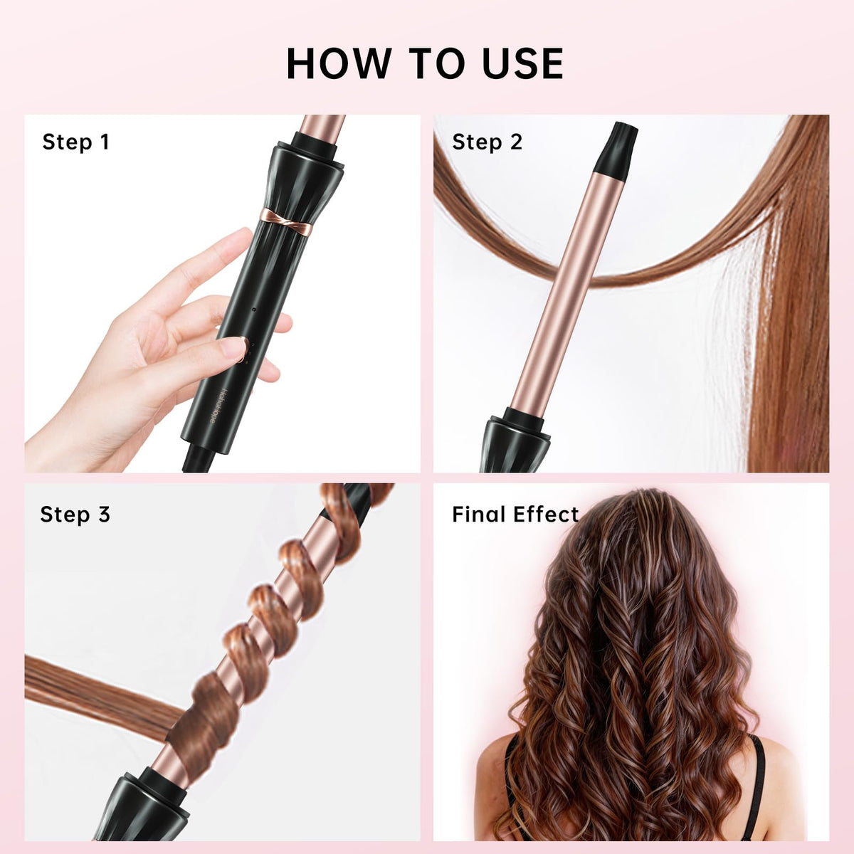 Hahahope curling wand in use creating defined curls