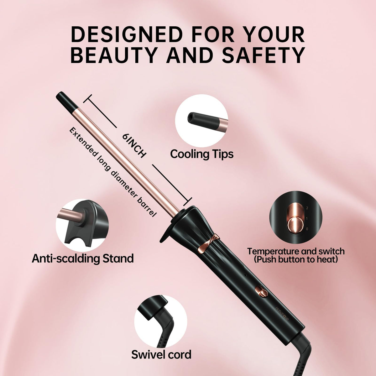 hahahope curling wand packaging with features listed