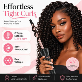 hahahope curling wand showing 9mm barrel for tight curls