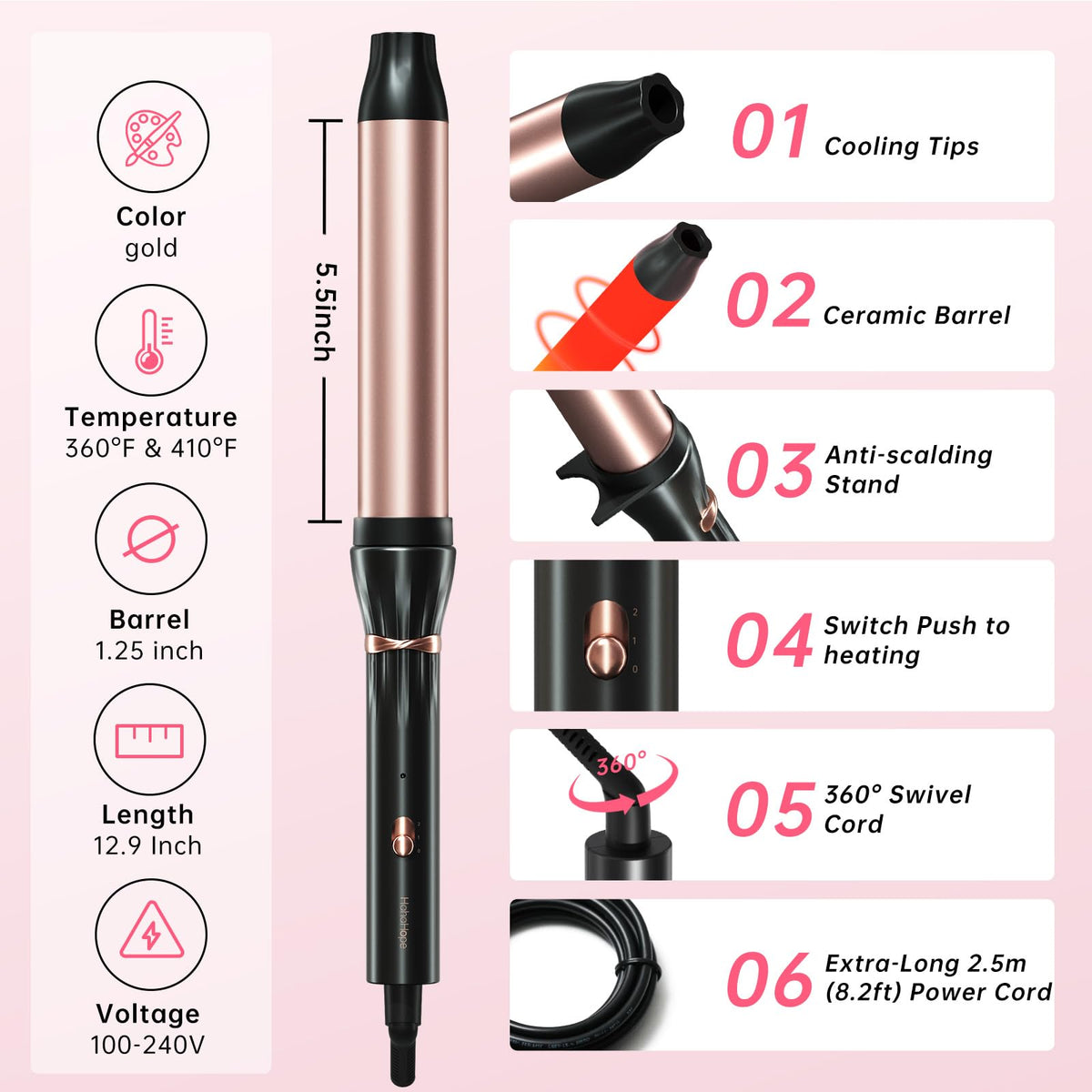 hahahope curling wand with temperature dial in focus